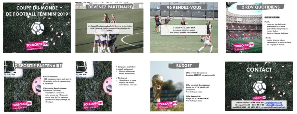 un exemple d'offre commerciale pour le sponsoring de l'Euro Foot féminin sur Toulouse FM